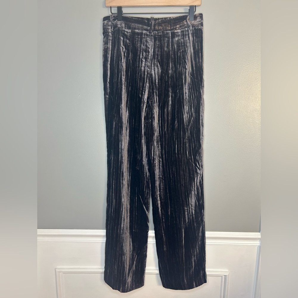 Zara Women’s Gray Pleated Crushed Velvet High Waisted Wide Leg Pants, Sz Medium - Picture 9 of 14